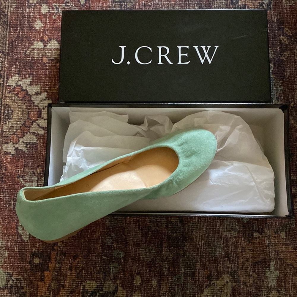 J. Crew Cece suede ballet flats aqua 6 brand new in box sold out made in Italy